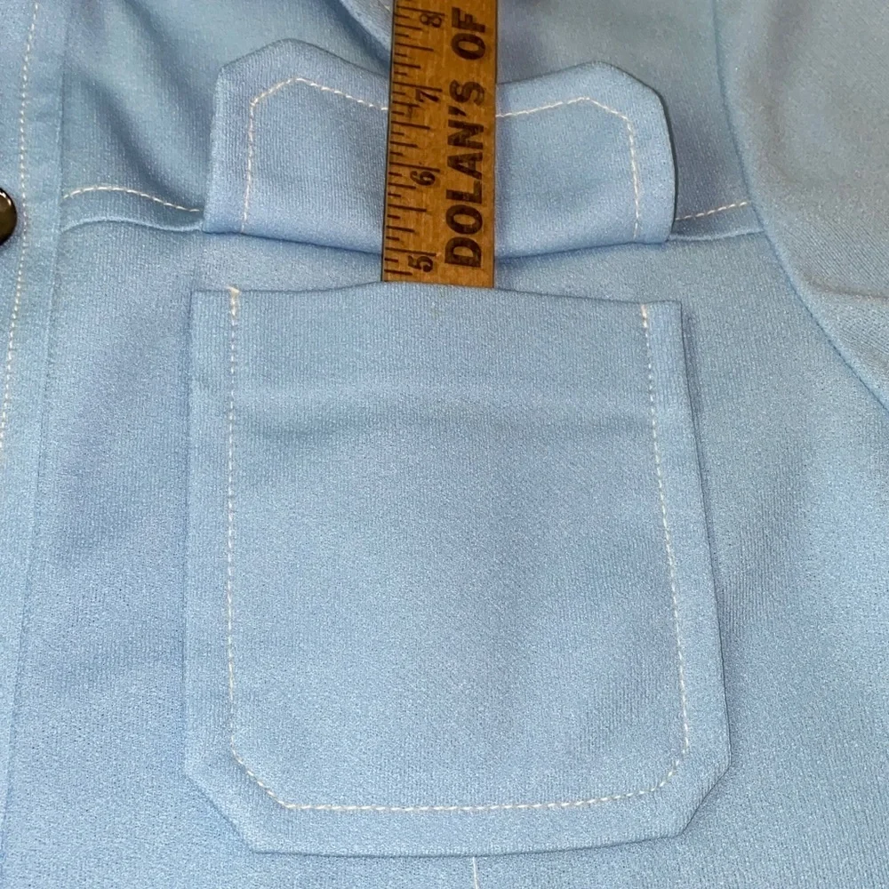 JCPenney 1970’s Flight 1 leisure suit jacket slacks polyester sky blue size 44R